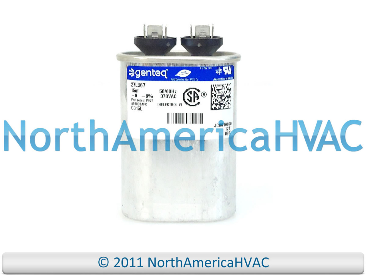 Capcom GE Genteq Capacitor Oval 15 uf MFD 370 Volt VAC Z97F9004 